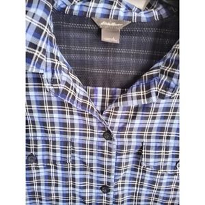 Eddie Bauer Women's Large Blue Plaid Fishing Shirt